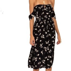 Amuse Society Black Midi Floral Dress- Large